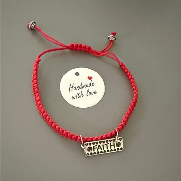 Jewelry - Handmade Red Bracelet with Silver Faith Charm